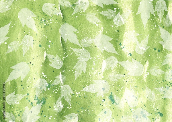 Obraz Creative delicate summer texture with leaves. Organic, natural background, texture, leaf pattern. Painted green watercolor background in a trendy style.