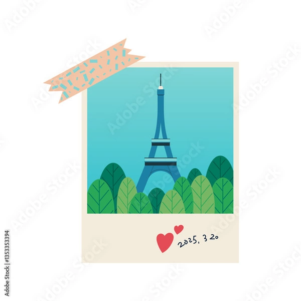 Obraz Souvenir photo of the Eiffel Tower. Travel-themed vector illustration elements