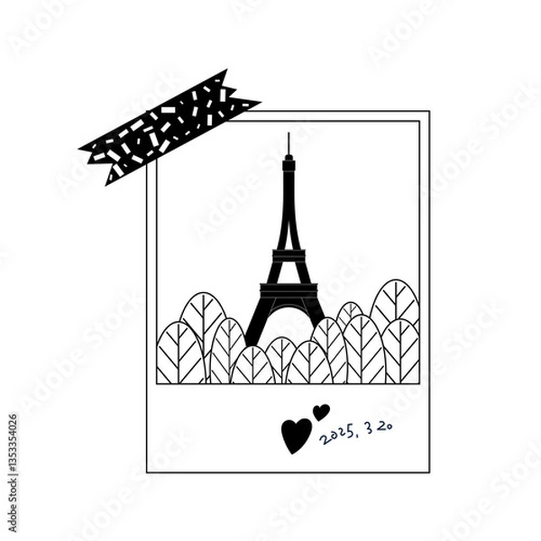 Obraz Souvenir photo of the Eiffel Tower. Travel-themed vector illustration elements