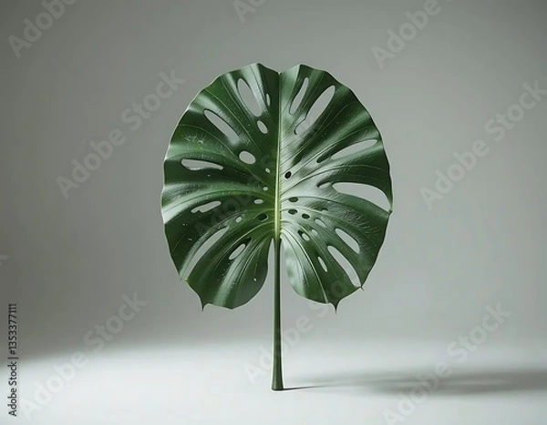 Fototapeta Isolated Monstera Leaf on Gray Background a Perfect Tropical Minimalist Style