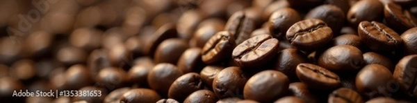 Obraz Close-up of roasted coffee beans, rich brown hues, brew, texture