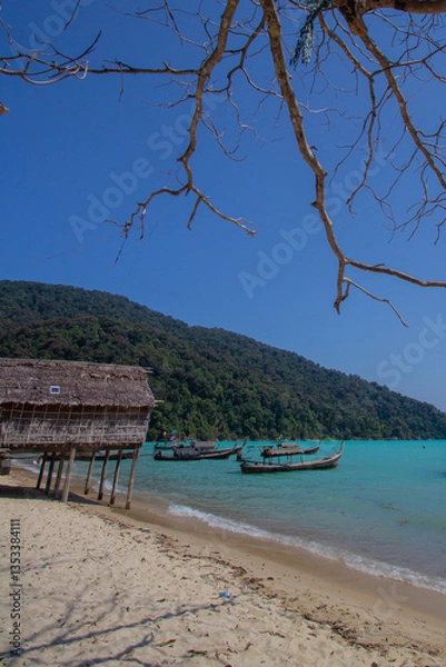 Fototapeta The Moken are one of the water people who have lived on the Surin Islands in Phang Nga Province for hundreds of years. They live in a way that relies on nature, catching fish in the sea for a living