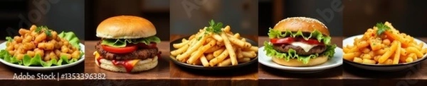 Fototapeta -Diverse assortment of tasty meals from different restaurants, dining, menu, culinary