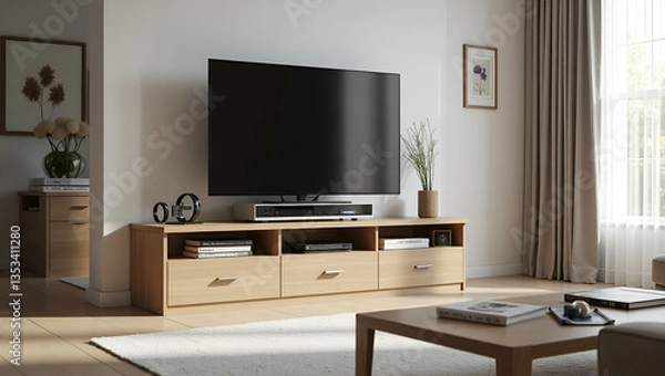 Fototapeta Functional Home Design: Living Room with Storage Table & TV for Modern Space Organization