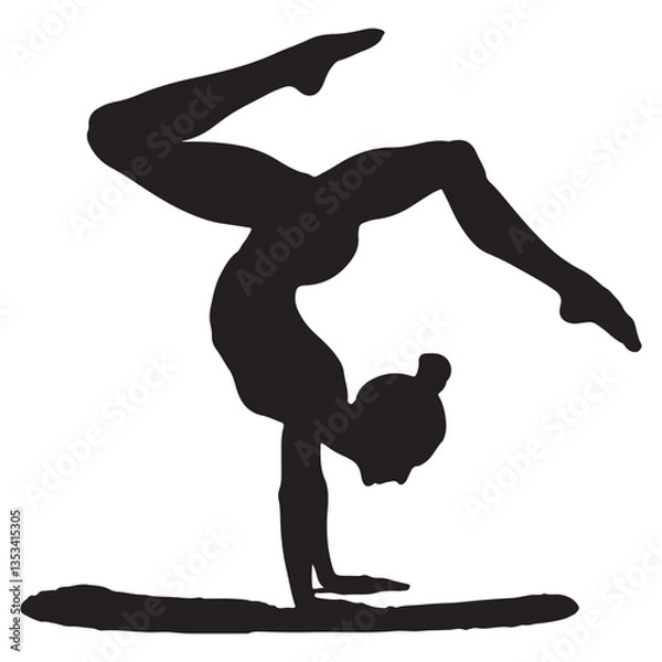 Obraz Vector Illustration of Gymnast Performing One Hand Handstand Pose