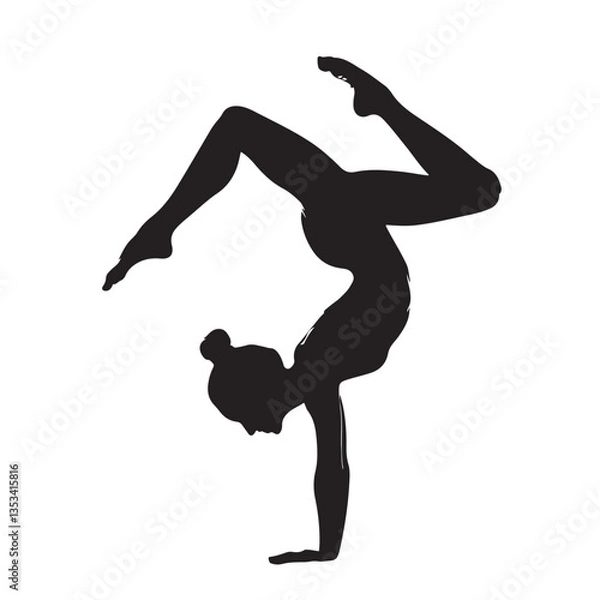 Obraz Black and White Gymnast Performing Scorpion Handstand Pose