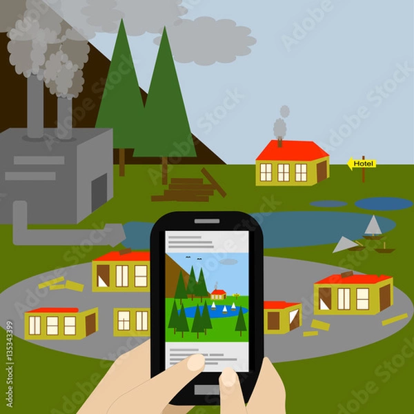 Fototapeta Internet fraud: difference between what you reserve on line and reality.