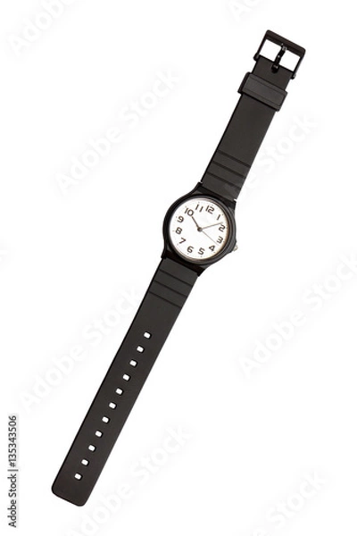Obraz Classic black and white wrist watch on white background, isolated
