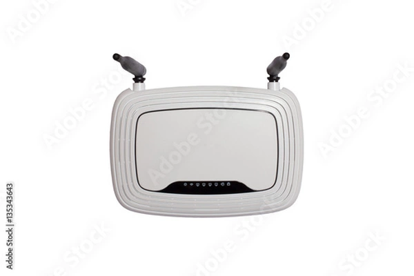 Obraz White WI-FI router with two antennas isolated on white background