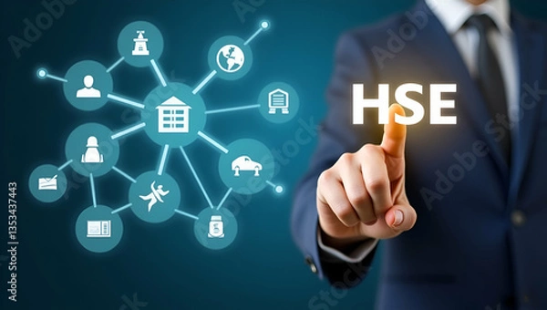 Fototapeta Person Interacting with HSE Icons for Workplace Safety Protocols