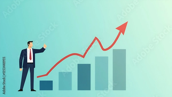 Fototapeta Flat Development and growth concept businessman plan growth increase positive indicators business concept as Businessman plans growth focuses on improving positive indicators and business development 