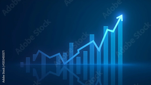 Fototapeta Flat Widescreen Abstract Financial Graph: Uptrend Line & Bar Chart Illustrating Stock Market Growth on Blue Background - A Cute Vector Illustration for Smart Business Insights
