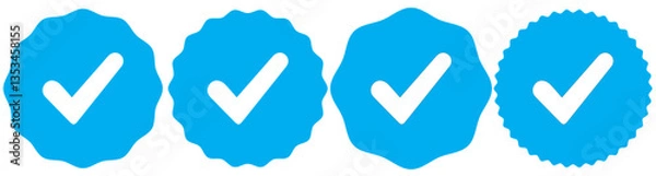 Fototapeta Verified badge icon tick symbol vector approved check mark icon. Blue green checkmark icons - Certificate badge Quality certify icon