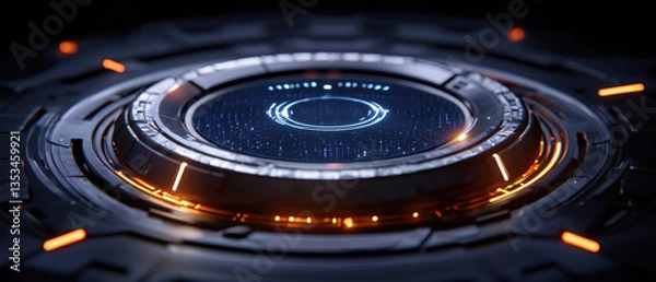 Fototapeta Futuristic interface design with glowing elements and starry background.