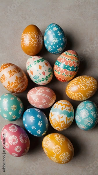 Fototapeta A vivid and colorful description of an Easter eggs in a lush spring