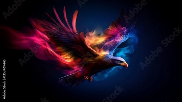 Fototapeta Majestic flight of a colorful phoenix eagle, a symbol of strength and freedom