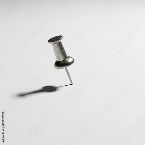 Fototapeta silver pushpin on white surface with shadow