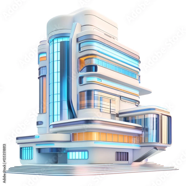 Fototapeta Futuristic Modern High-Tech Building A sleek, futuristic high-rise building with a modern architectural design.