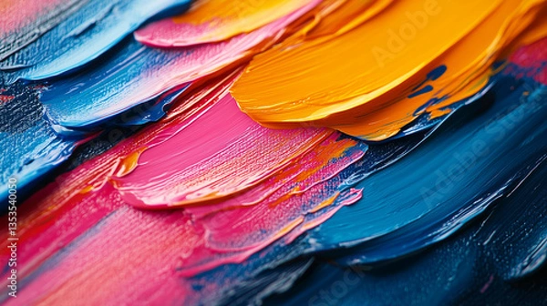 Fototapeta Colorful abstract paint strokes on canvas background  