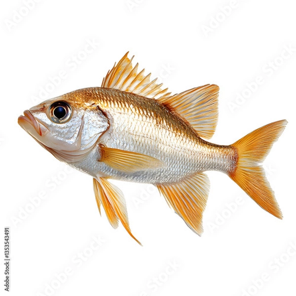 Fototapeta Elegant Silver and Orange Fish with Translucent Fins A stunning silver and orange fish with translucent fins, gracefully swimming in water.