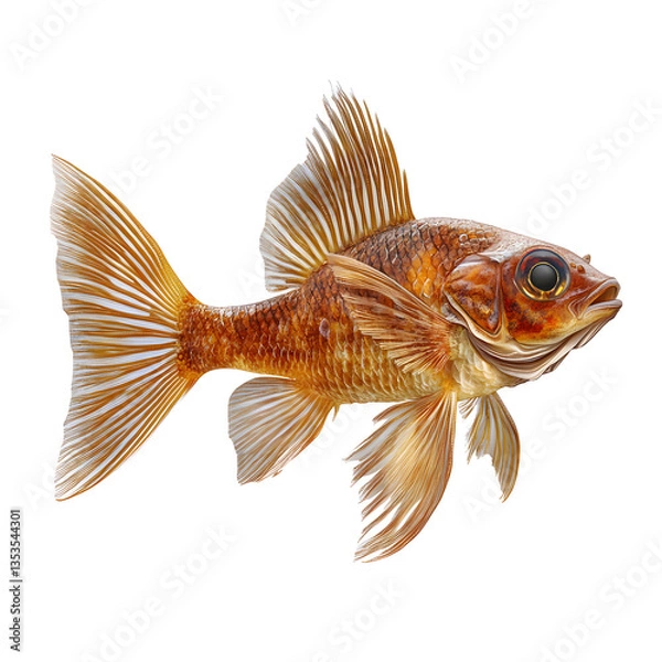 Fototapeta Bright Orange Goldfish with Flowing Fins A lively orange goldfish with delicate flowing fins, perfect for aquarium enthusiasts. 