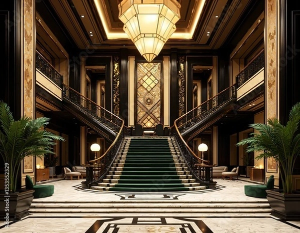 Fototapeta Opulent staircase in a luxurious foyer