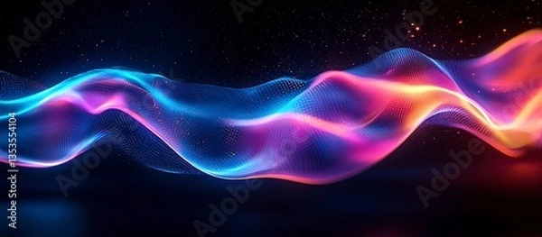 Fototapeta A beautiful digital abstract wave with colorful flowing lights