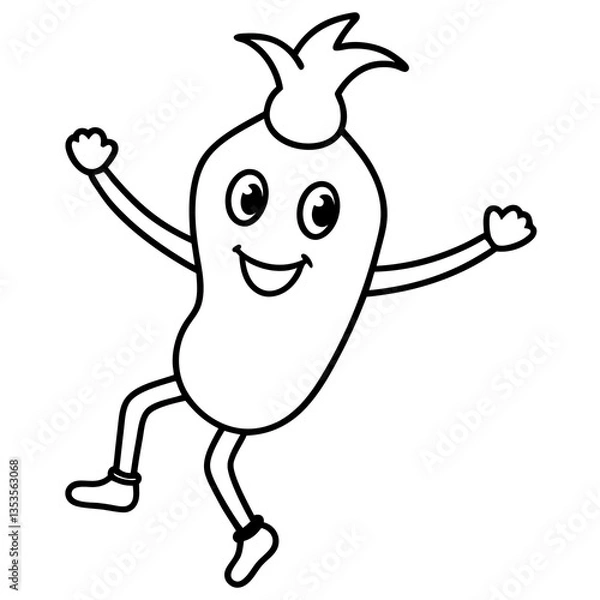 Fototapeta Cartoon style dancing vegetable line art vector illustration 