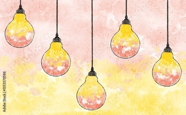 Obraz 電球の中に閉じ込めた春の陽気をイメージした水彩背景素材