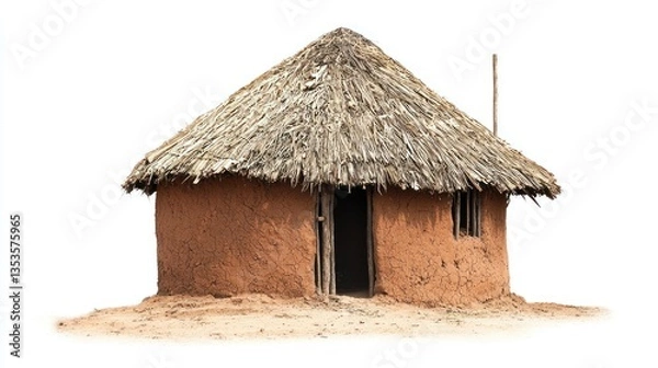 Fototapeta African mud hut isolated on white background