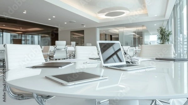 Obraz Contemporary and stylish modern office space featuring sleek furniture, large , and minimalist design elements