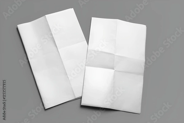 Fototapeta blank folded Newspaper, flyer, map or poster Mockup isolated on grey background, realistic 3d render