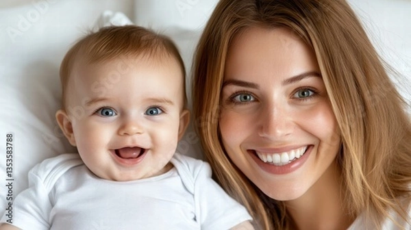 Fototapeta A caring woman embracing and holding a cherished baby in her arms with love and tenderness in a warm environment