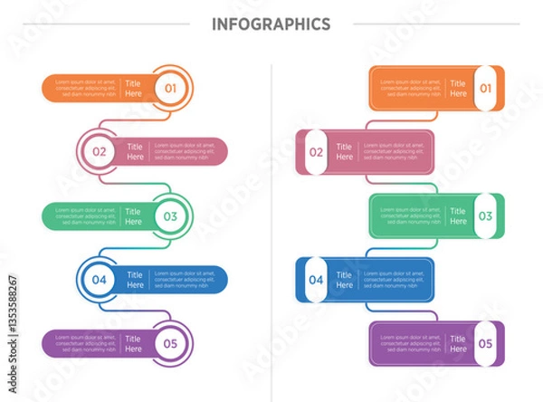 Fototapeta A clean and visually engaging vertical infographic template featuring five distinct boxes arranged in a top-to-bottom layout. Each box offers ample space for customizable text, icons, or data, making 