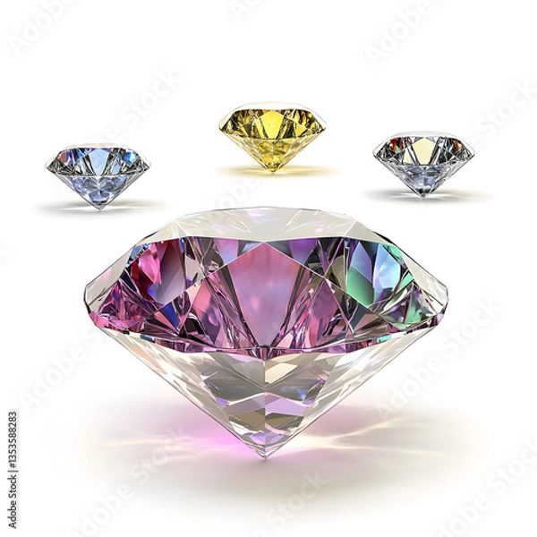 Fototapeta Large and Small Faceted Diamonds with Unique Colors A group of stunning diamonds with different sizes and vibrant reflections.