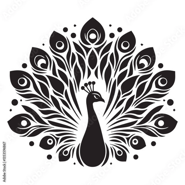Obraz Peacock silhouette black and white vector icon
