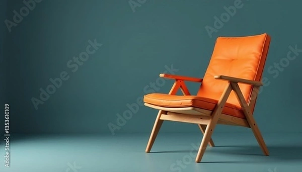 Fototapeta Stylish japandi chair with clean lines and wooden frame, minimalist design, design, white, interior