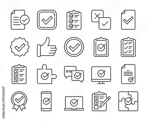 Obraz Check mark icons. Approved and recommended line icon set. Editable Stroke.