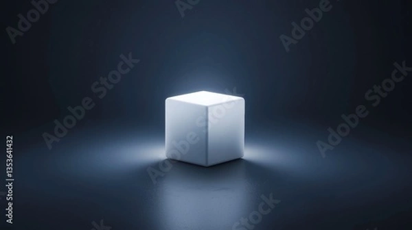 Fototapeta A white cube illuminated from below, casting a shadow on the floor.
