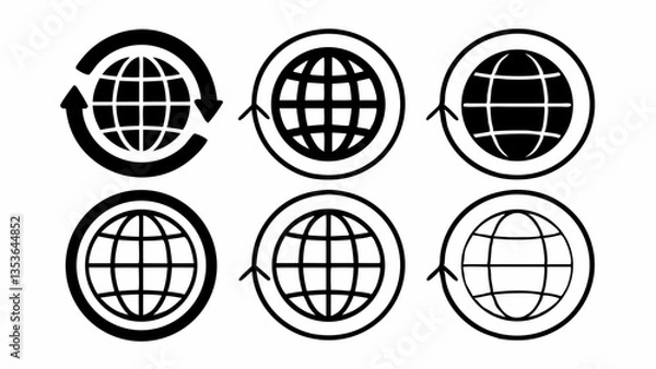 Fototapeta a collection of modern glyph style globe icons created with generative ai