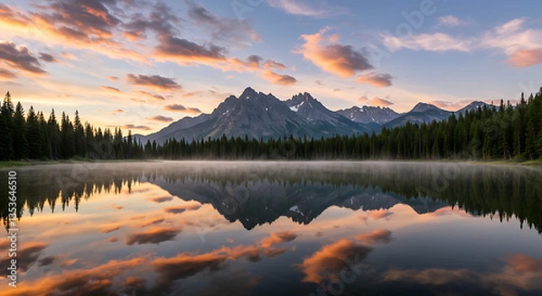 Obraz Peaceful lake with vibrant autumn trees and golden reflections