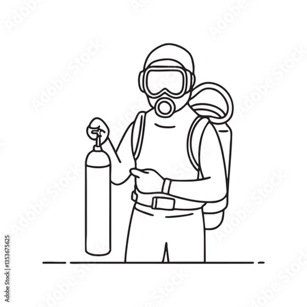Fototapeta A diver adjusting an oxygen cylinder before diving