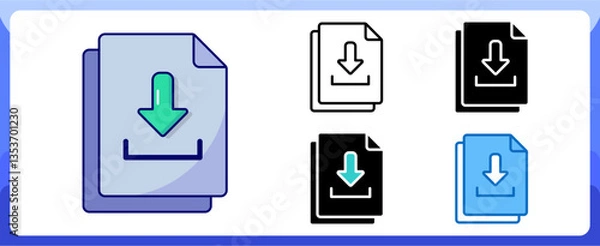 Fototapeta Document Download Multi Style Icon Media and Attachment Vector