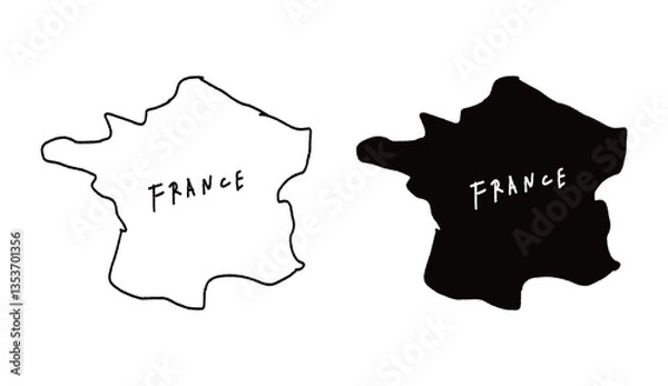 Fototapeta スタンプのような風合いのフランスの地図のベクターイラスト