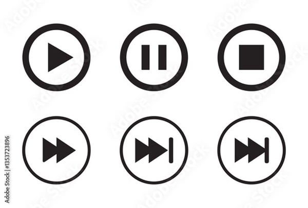 Fototapeta Media player icons. Play and pause buttons icon set, ideal for media players. Vector illustration Eps 10