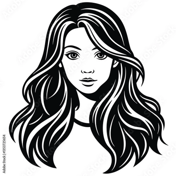 Obraz portrait of beautiful woman with long hair silhouette vector