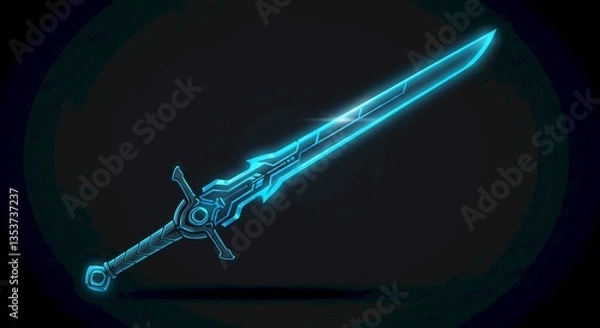 Obraz Futuristic Blue Glowing Sword Fantasy Weapon Sci Fi Game Art