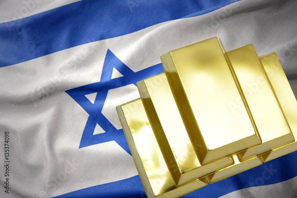 Fototapeta shining golden bullions on the israel flag