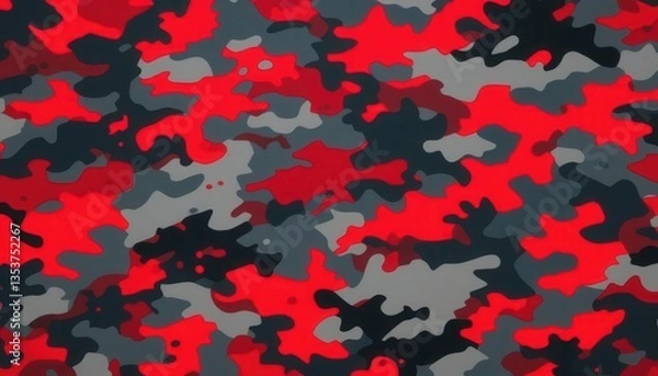 Obraz Dynamic Red and Gray Camouflage Pattern Bold Abstract Background Texture