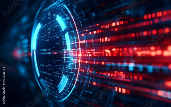 Fototapeta Futuristic digital design showcasing vibrant blue and red light trails. Perfect for technology or science concepts.